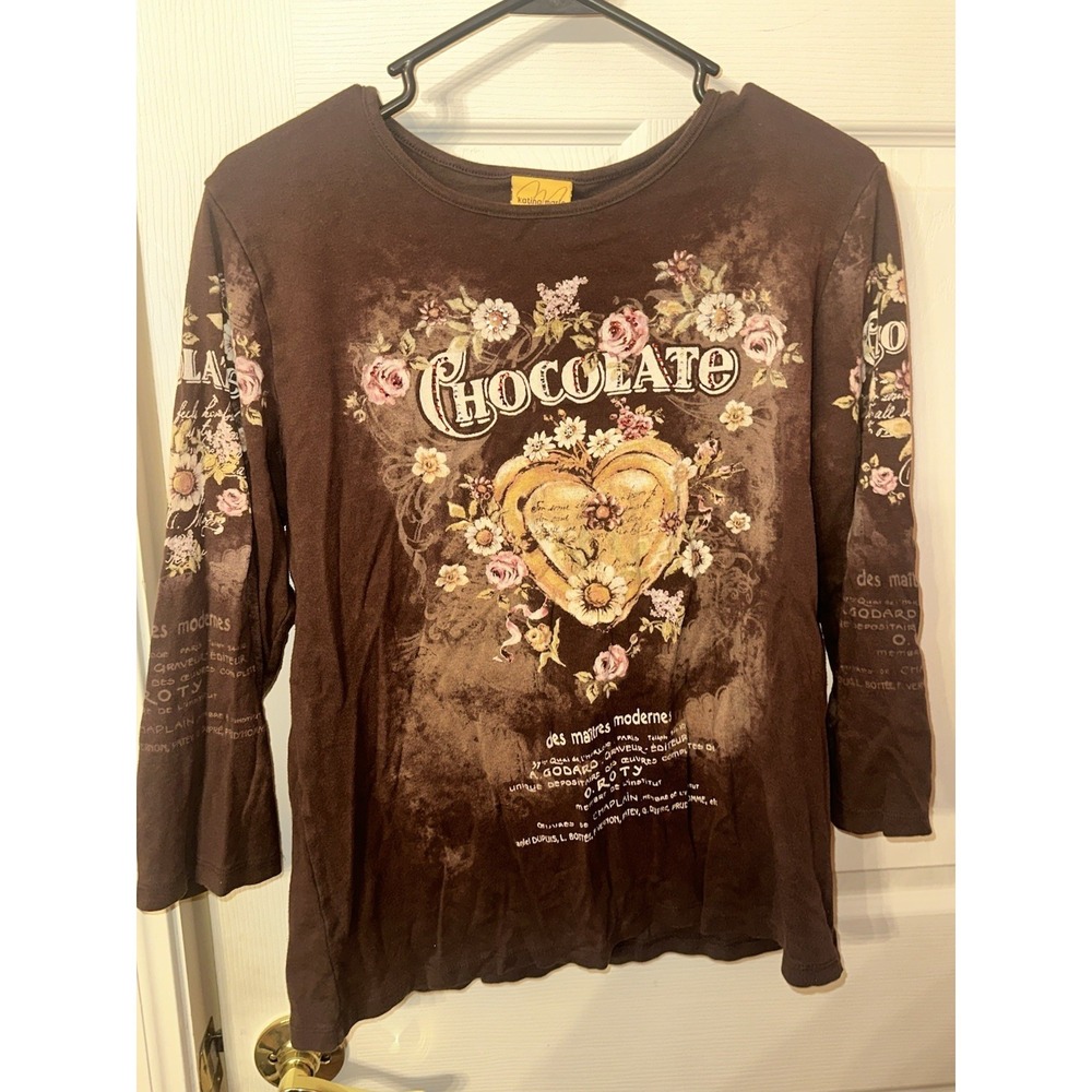 Katina Marie Women's Brown Chocolate Long Sleeve Shirt Size Large